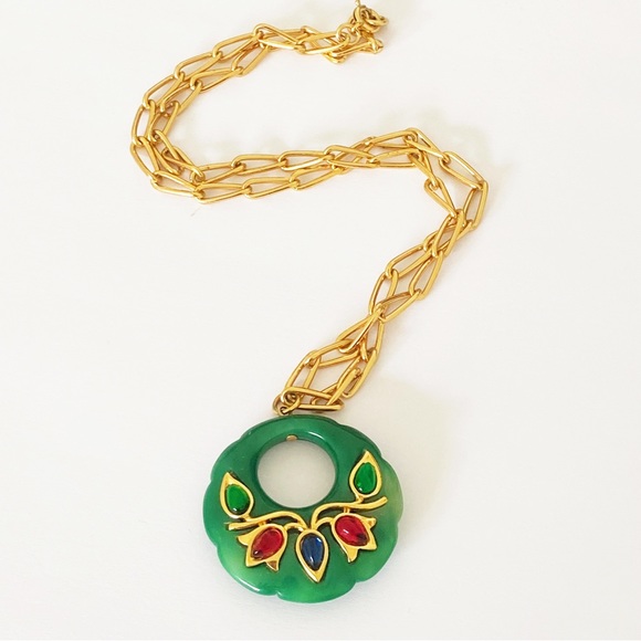 Crown Trifari Persian Garden lucite gold cabochon pendant necklace 20” - Picture 6 of 6